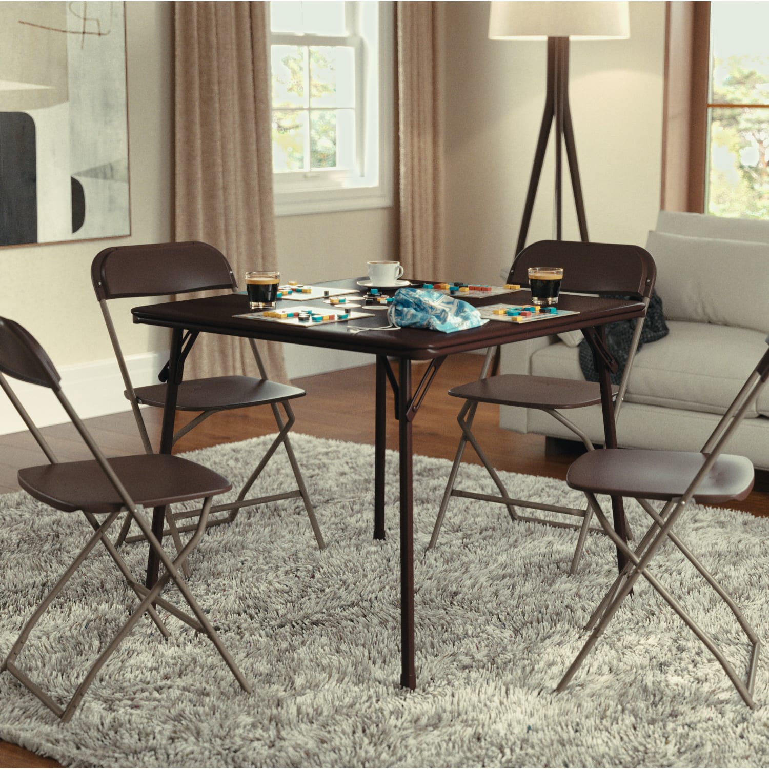Flash Furniture Folding Card Table, 27-3/4inH x 33-1/2inW x 33-1/2inD, Brown - Image 4