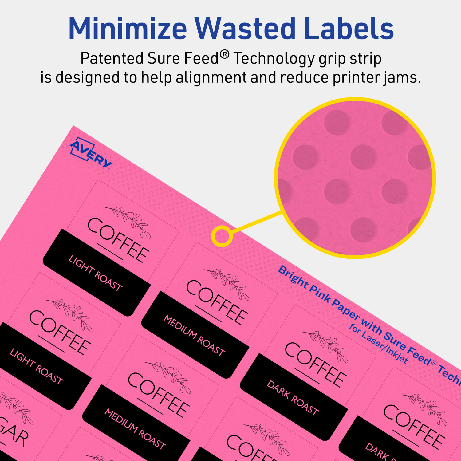 Avery Print-To-The-Edge Labels With Sure Feed Technology And Easy Peel, 94106-BPP80, Square, 1-1/2in x 1-1/2in, Matte Bright Pink, Pack of 1600 - Image 5
