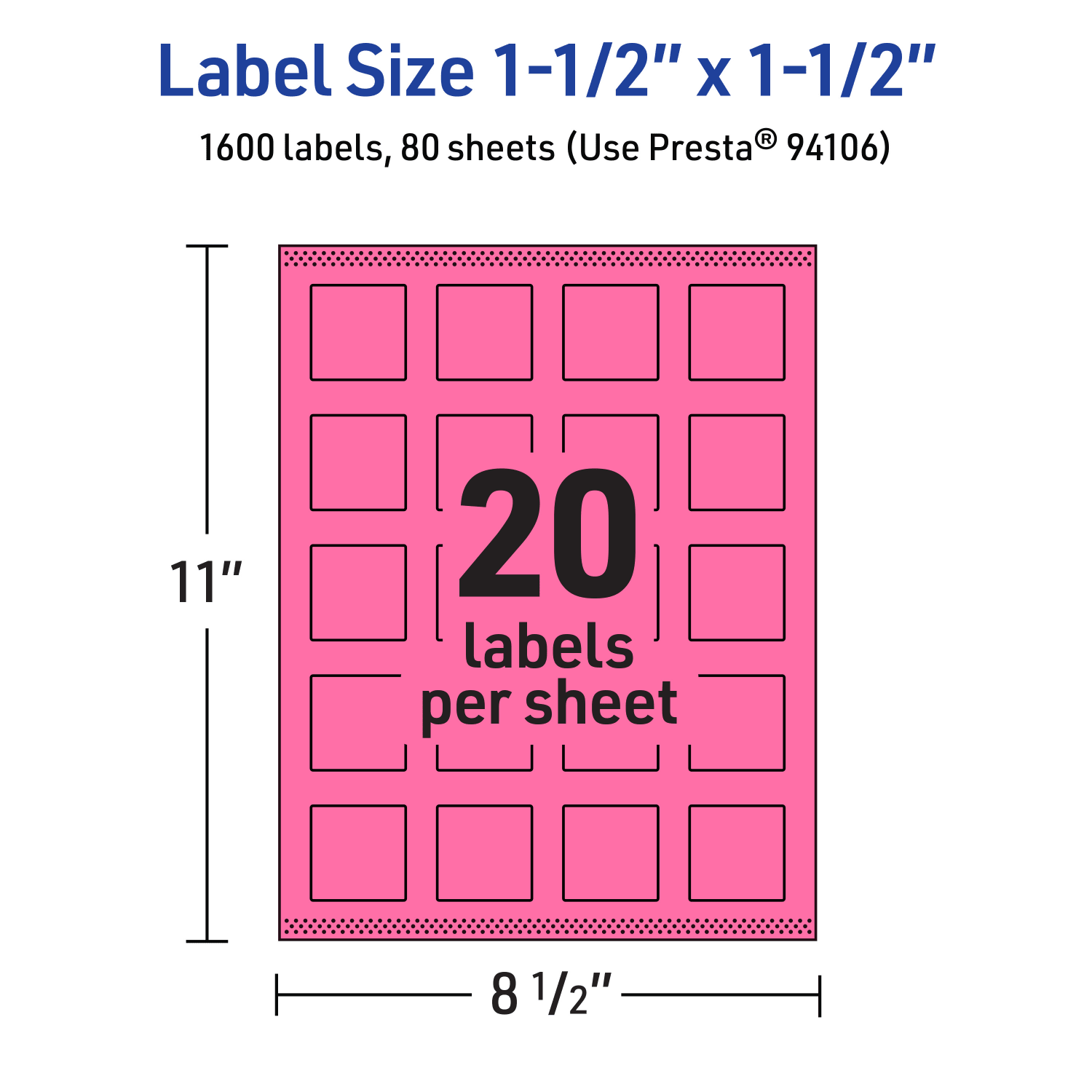 Avery Print-To-The-Edge Labels With Sure Feed Technology And Easy Peel, 94106-BPP80, Square, 1-1/2in x 1-1/2in, Matte Bright Pink, Pack of 1600 - Image 6