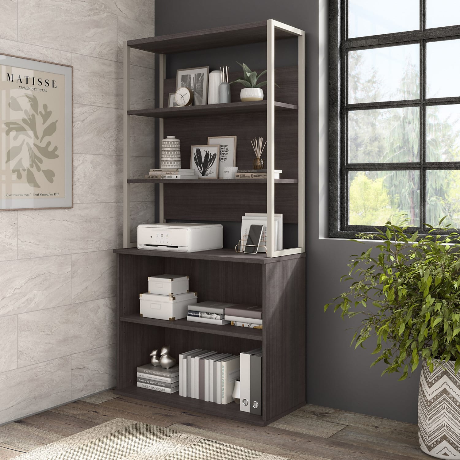 Bush Business Furniture Hybrid 43inH Bookcase Hutch, Storm Gray, Standard Delivery - Image 3