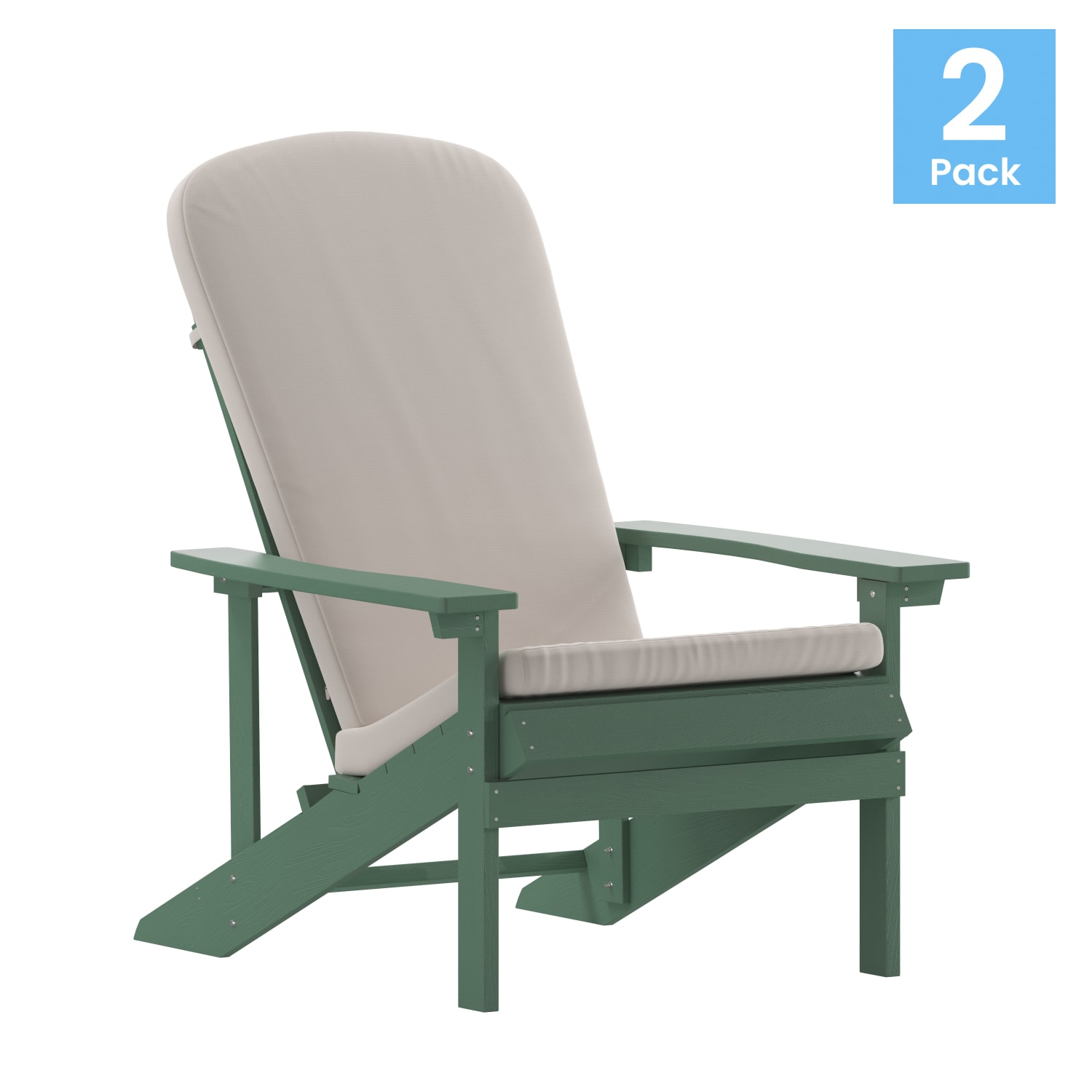Flash Furniture Charlestown All-Weather Outdoor Furniture Adirondack Chairs With Cushions, Cream/Green, Set Of 2 Chairs - Image 3