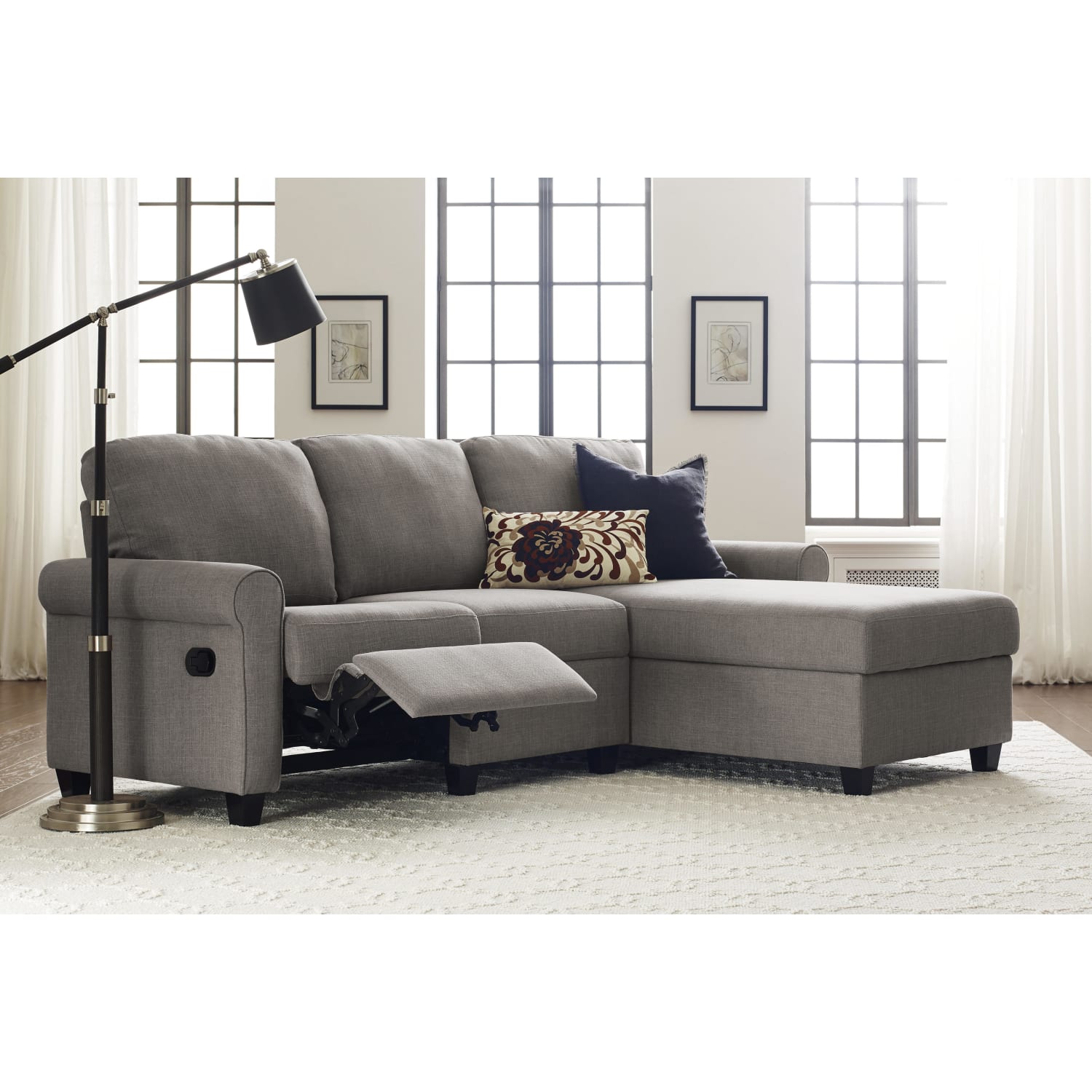 Serta® Copenhagen Reclining Sectional With Storage Chaise, Right, Gray/Espresso - Image 3