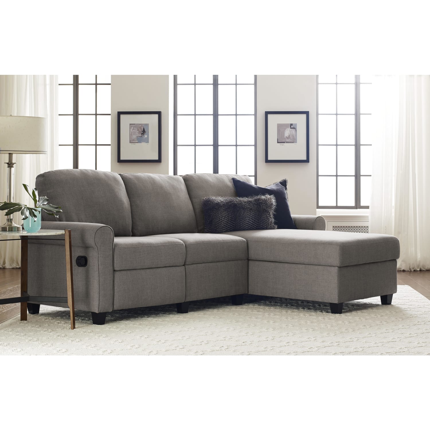 Serta Copenhagen Reclining Sectional With Storage Chaise, Right, Gray/Espresso - Image 4