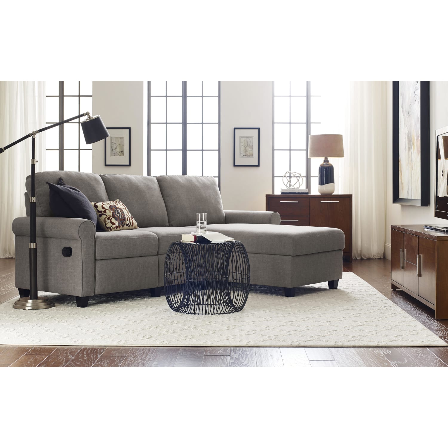 Serta® Copenhagen Reclining Sectional With Storage Chaise, Right, Gray/Espresso - Image 5