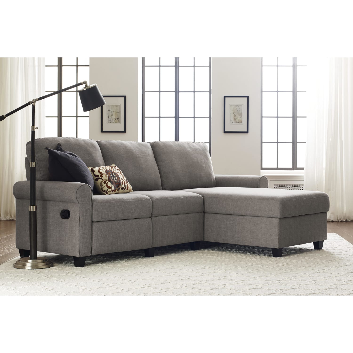 Serta Copenhagen Reclining Sectional With Storage Chaise, Right, Gray/Espresso - Image 6