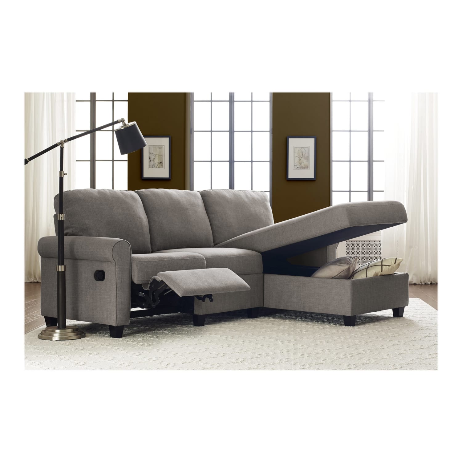 Serta® Copenhagen Reclining Sectional With Storage Chaise, Right, Gray/Espresso - Image 13