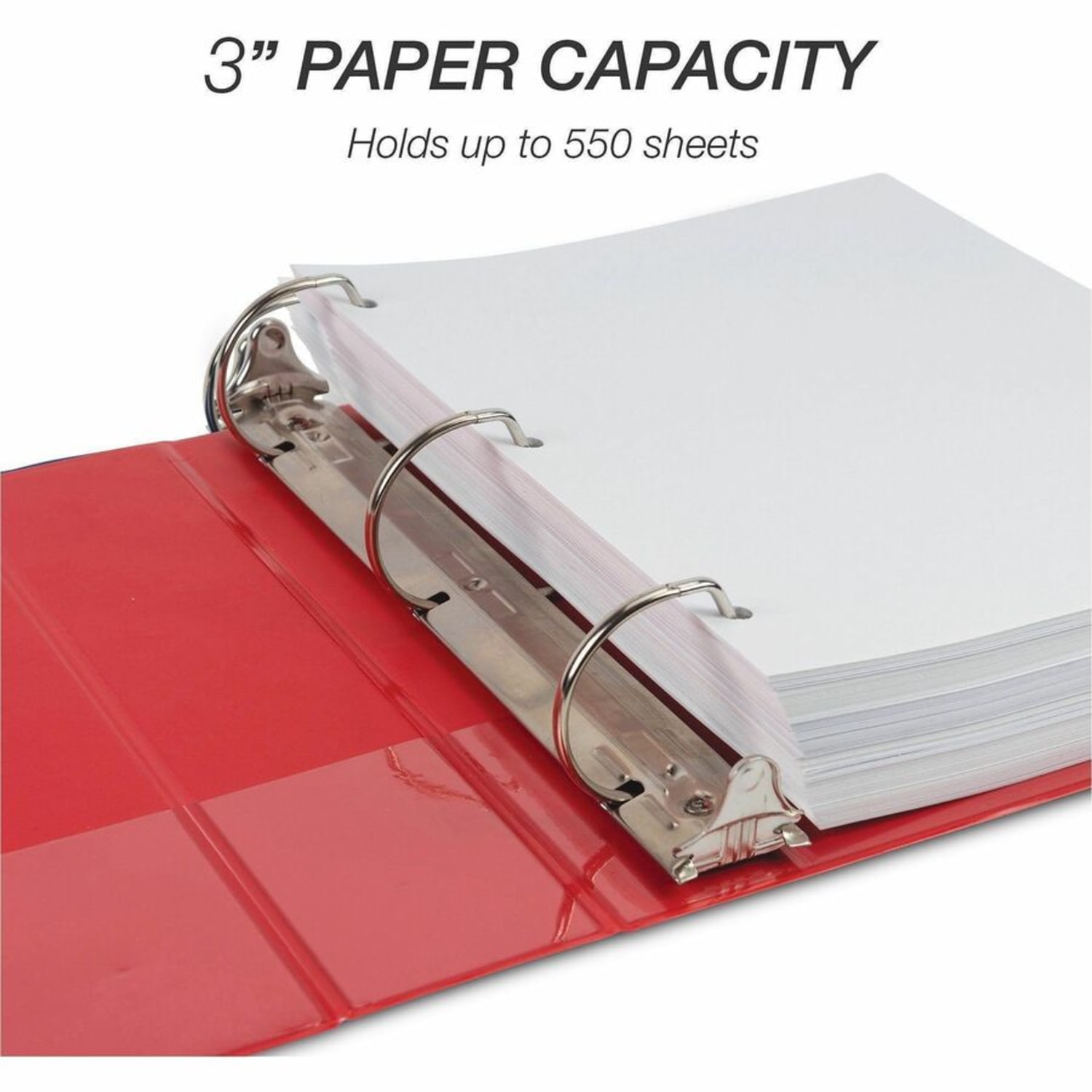 Samsill Durable Three-Ring View Binder - 3in Binder Capacity - 625 Sheet Capacity - Fastener(s): 3 x D-Ring - Pocket(s): 2, Internal - Polypropylene, Chipboard - Red - Recycled - Durable, PVC-free, Ink-transfer Resistant, Clear Overlay, Sturdy - 1 Each - Image 4