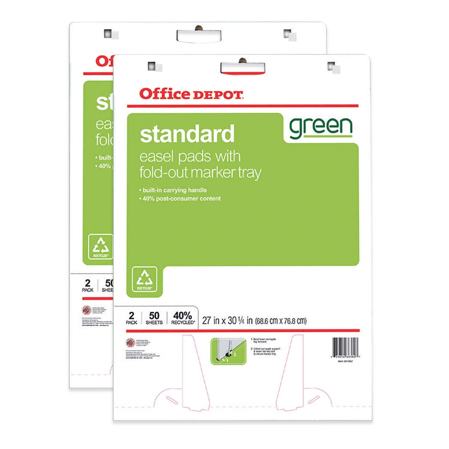 Office Depot Brand Bleed Resistant Easel Pads, 27in x 32in, 50 Sheets, 40% Recycled, White, Pack of 2
