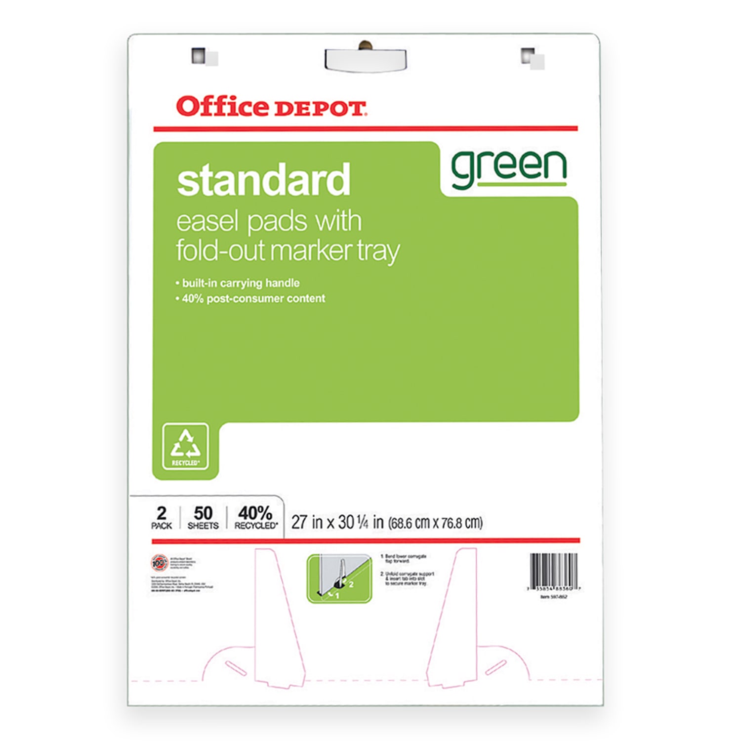 Office Depot Brand Bleed Resistant Easel Pads, 27in x 32in, 50 Sheets, 40% Recycled, White, Pack of 2 - Image 3