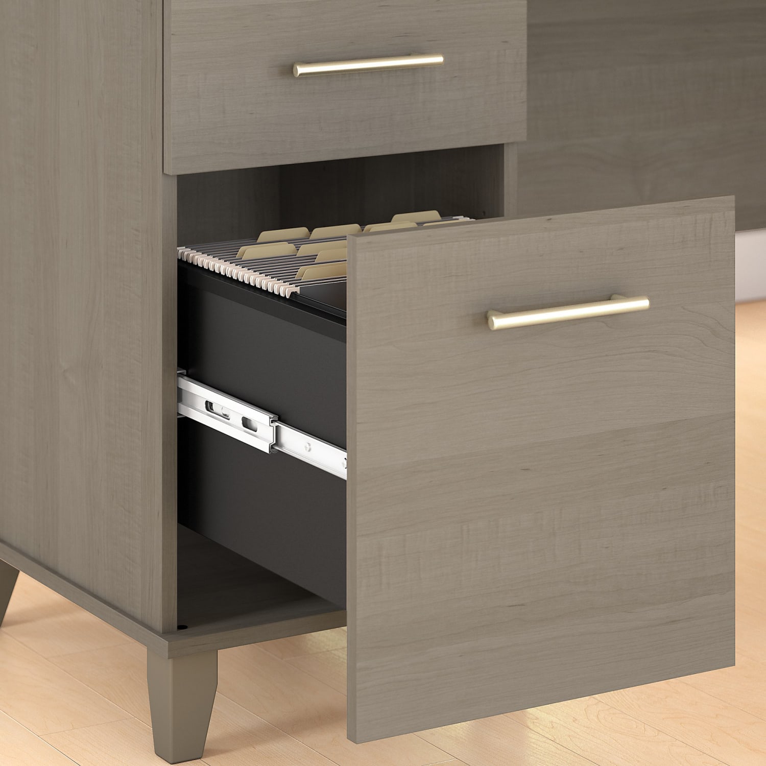 Bush Furniture Somerset 72inW Office Desk With Hutch And 5 Shelf Bookcase, Ash Gray, Standard Delivery - Image 5