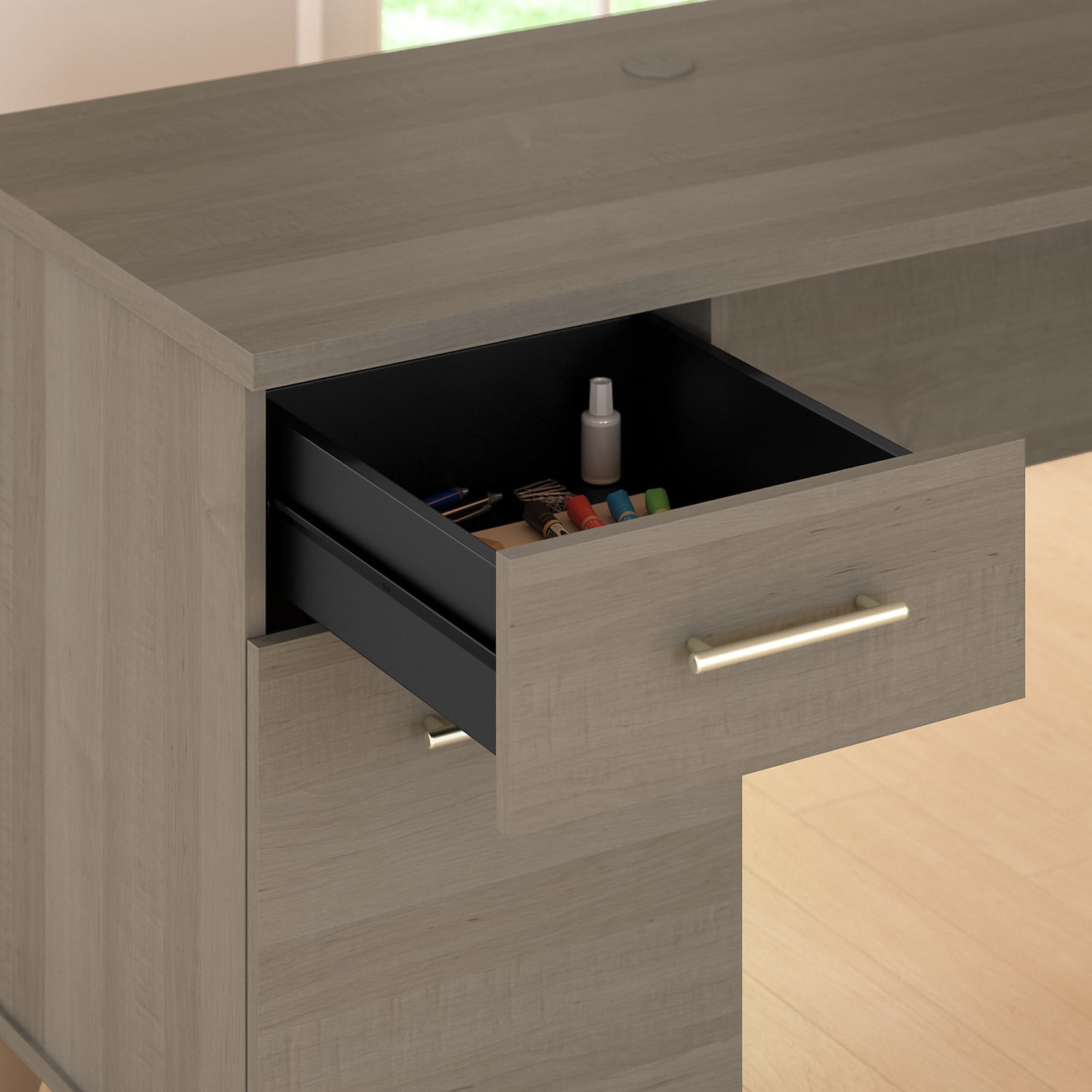 Bush Furniture Somerset 72inW Office Desk With Hutch And 5 Shelf Bookcase, Ash Gray, Standard Delivery - Image 6
