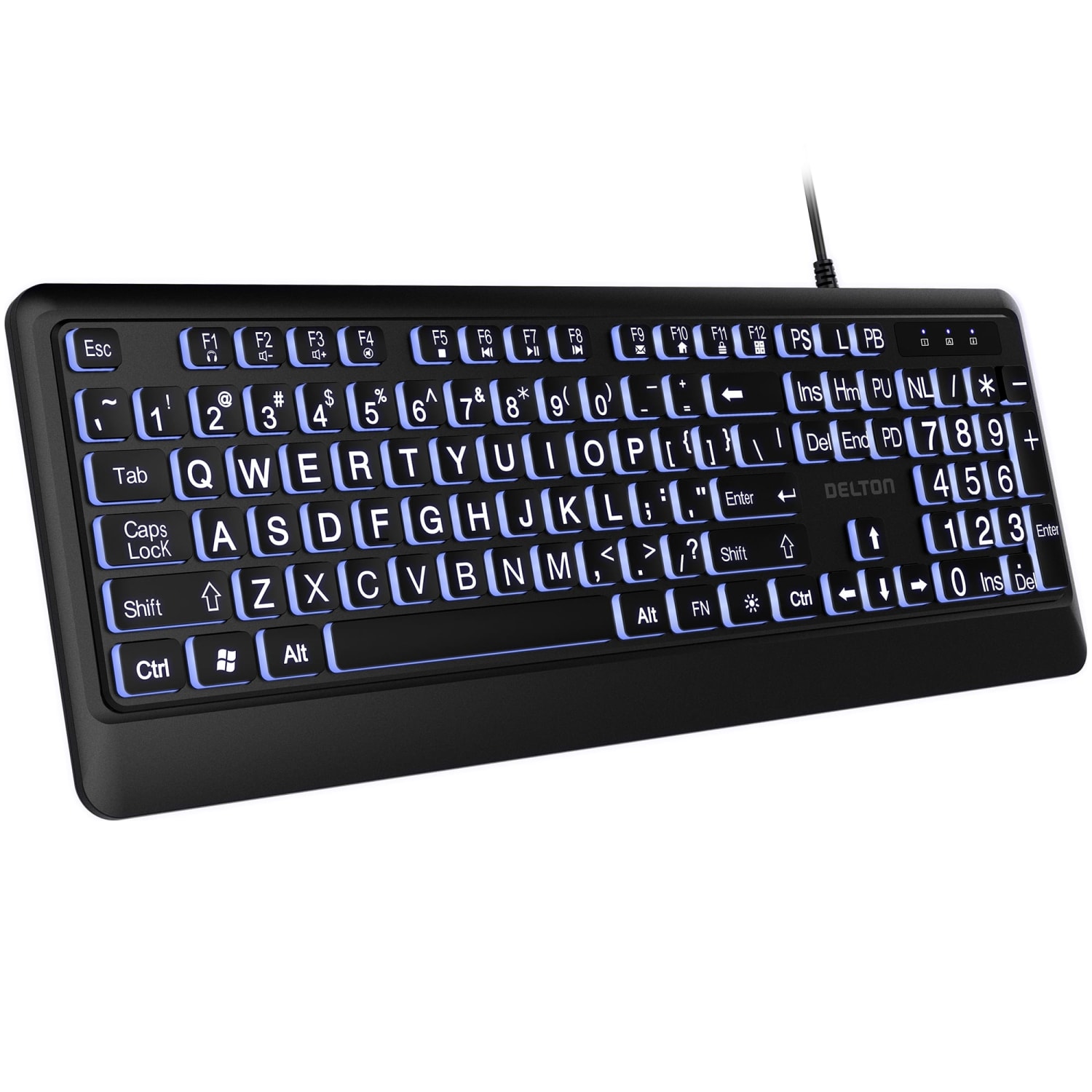 Delton KB20 Large Print Big Key Backlit Wired Keyboard, Black