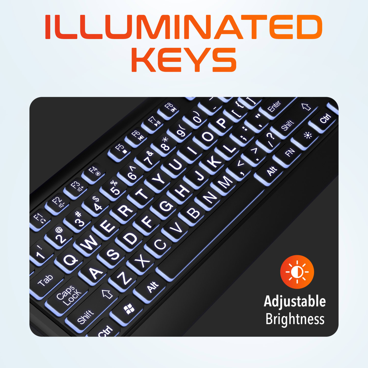 Delton KB20 Large Print Big Key Backlit Wired Keyboard, Black - Image 4