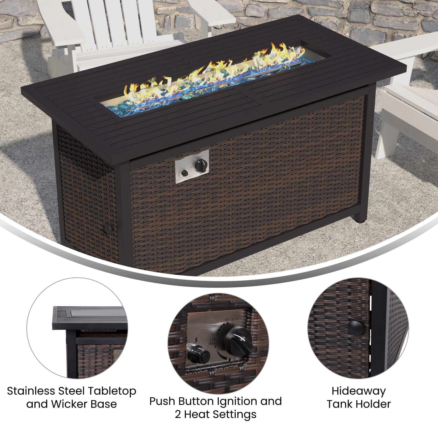 Flash Furniture Olympia 50,000 BTU Outdoor Furniture Propane Gas Fire Pit Table, 24-3/4inH x 45inW x 23inD, Espresso/Black - Image 5