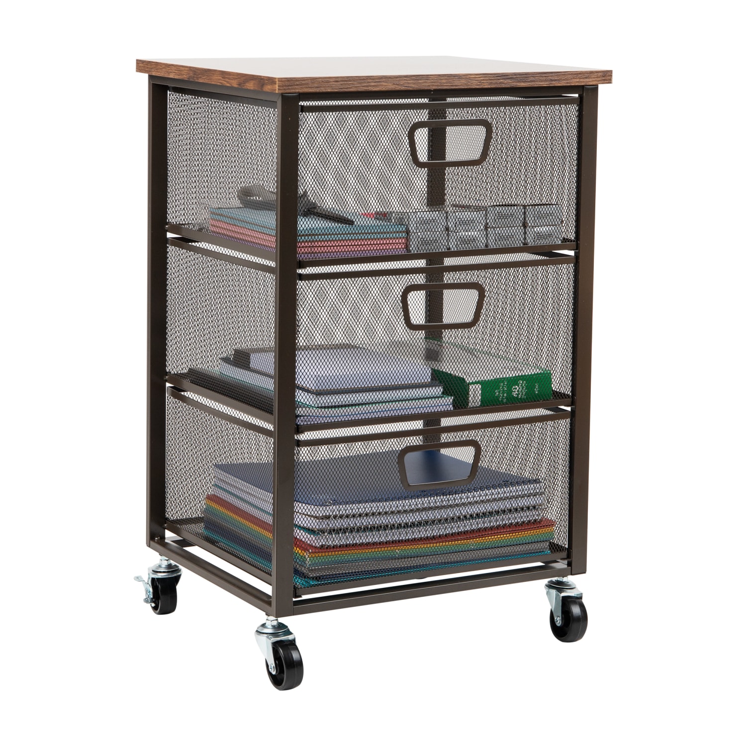 Mind Reader 3-Drawer Rolling Storage Cart Multipurpose Portable Cabinet with Wheels, 24-1/4in H x 13in W x 15-3/4in D, Black