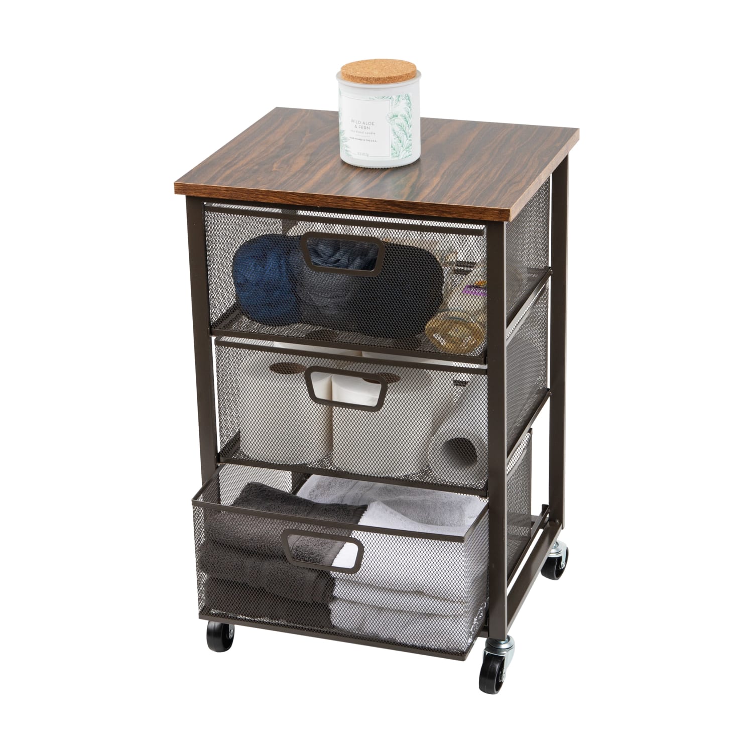 Mind Reader 3-Drawer Rolling Storage Cart Multipurpose Portable Cabinet with Wheels, 24-1/4in H x 13in W x 15-3/4in D, Black - Image 6