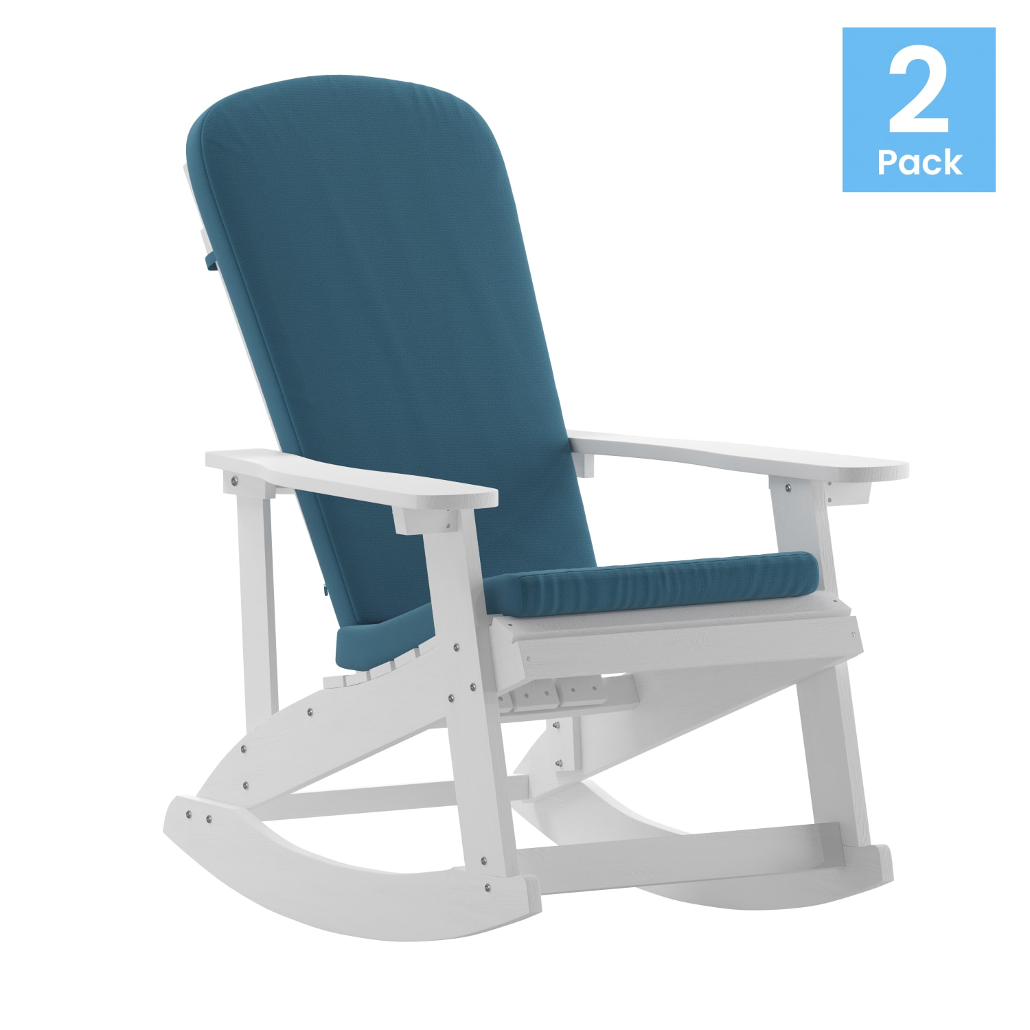 Flash Furniture Savannah All-Weather Adirondack Rocking Chairs with Cushions, Teal/White, Set Of 2 Chairs - Image 3