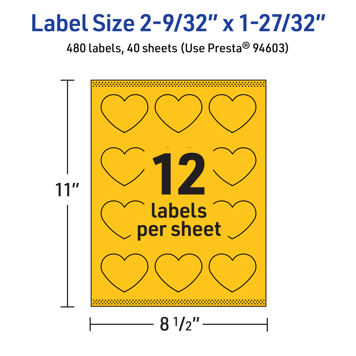 Avery Print-To-The-Edge Labels With Sure Feed Technology, 94603-BYP40, Heart, 2-9/32in x 1-27/32in, Matte Bright Yellow, Pack of 480 - Image 6