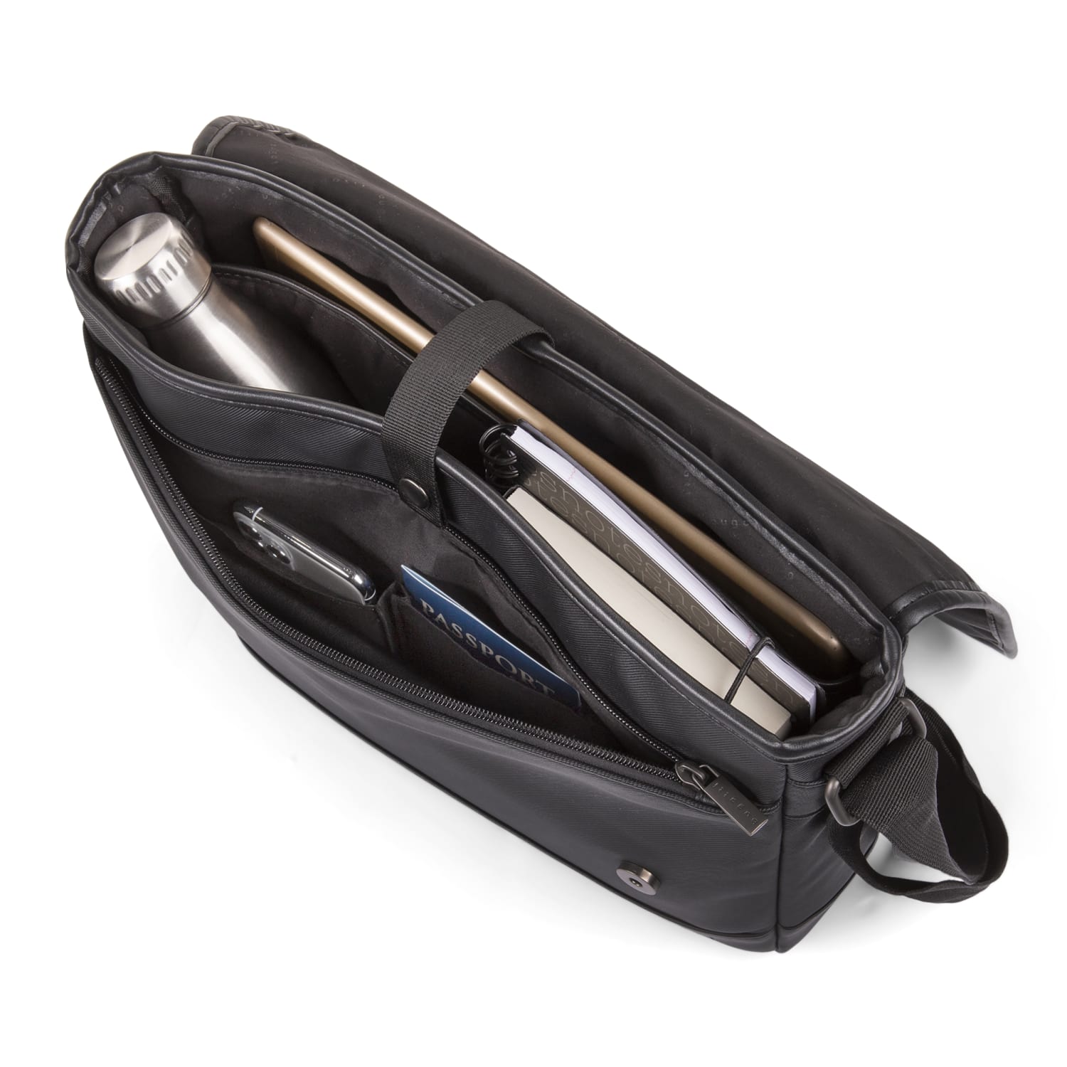 Bugatti Gin & Twill Textured Vegan Leather Messenger Bag With 14in Laptop Pocket, Black, MSG2051BU-BLACK - Image 3