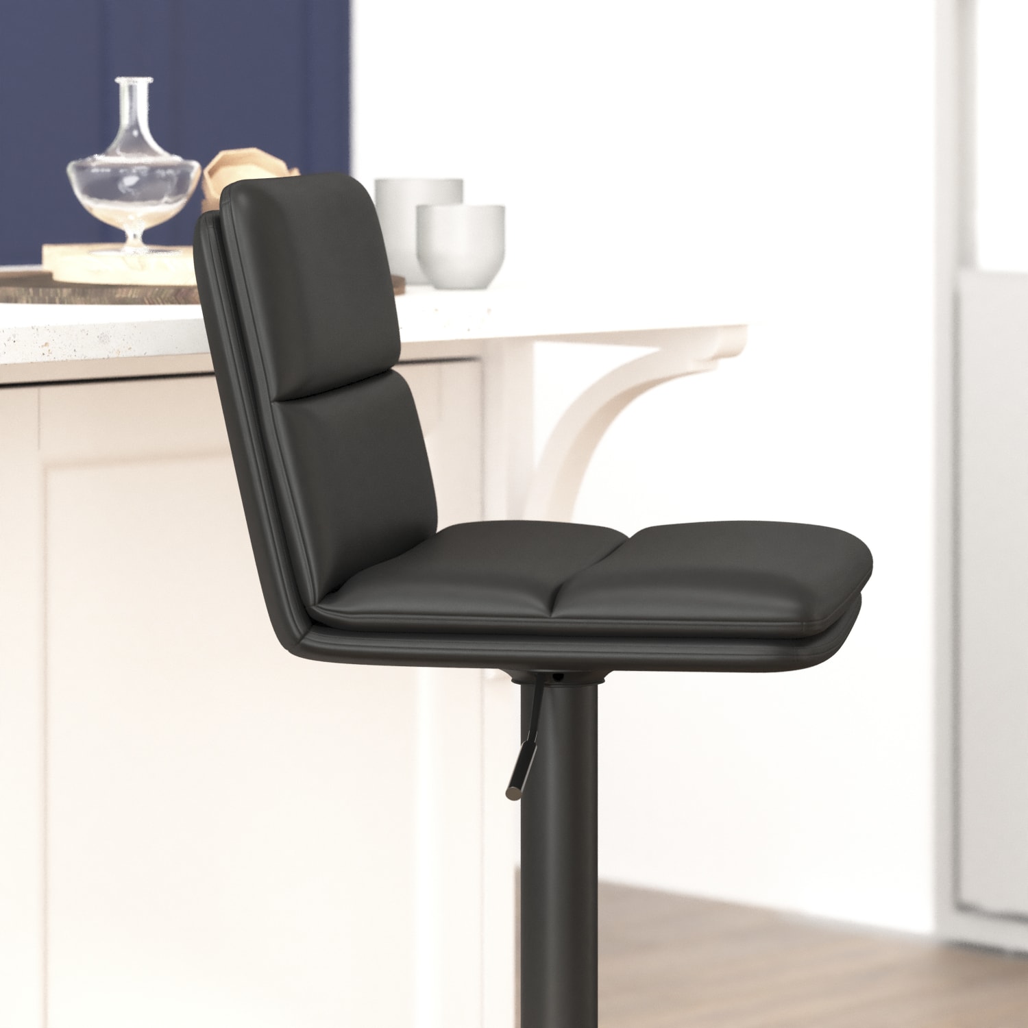 Flash Furniture Hughes Commercial Grade Modern Adjustable Height LeatherSoft Channel Stitched Barstools Set of 2 Black PopularChairscom