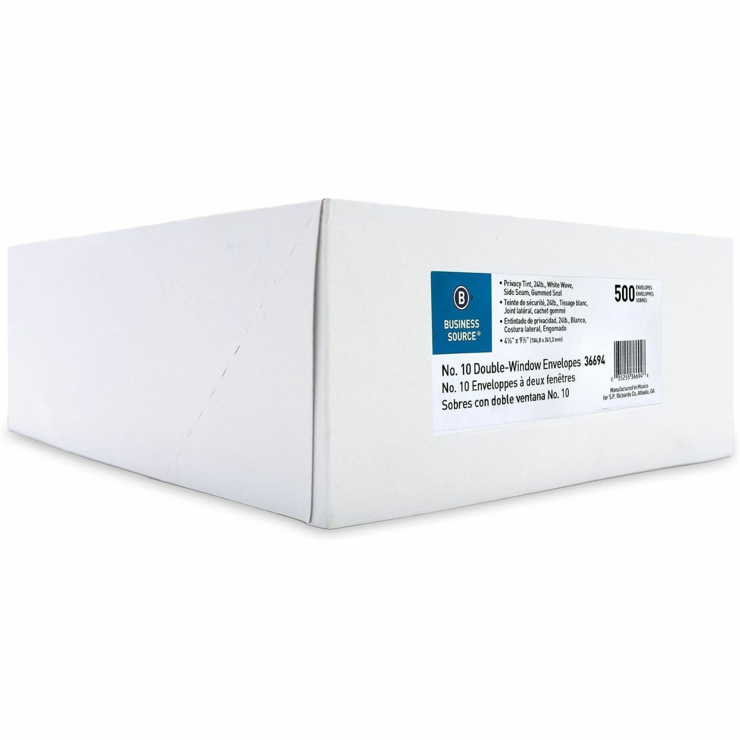 Business Source No. 10 Double-Window Invoice Envelopes - Double Window - #10 - 9 1/2inx 4 1/8in - 24 lb - Gummed - White - Wove - 500 / Box - 36694 - Image 4