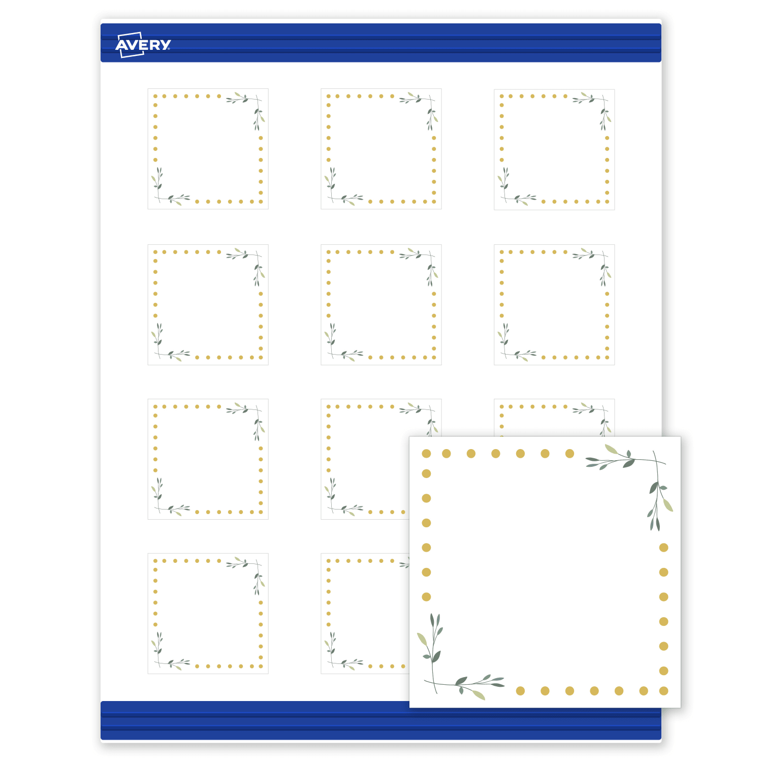 Avery Printable Cards With Sure Feed Technology, 2in x 2in, Matte White With Gold Dots/Green Floral Design, Pack Of 120 - Image 3
