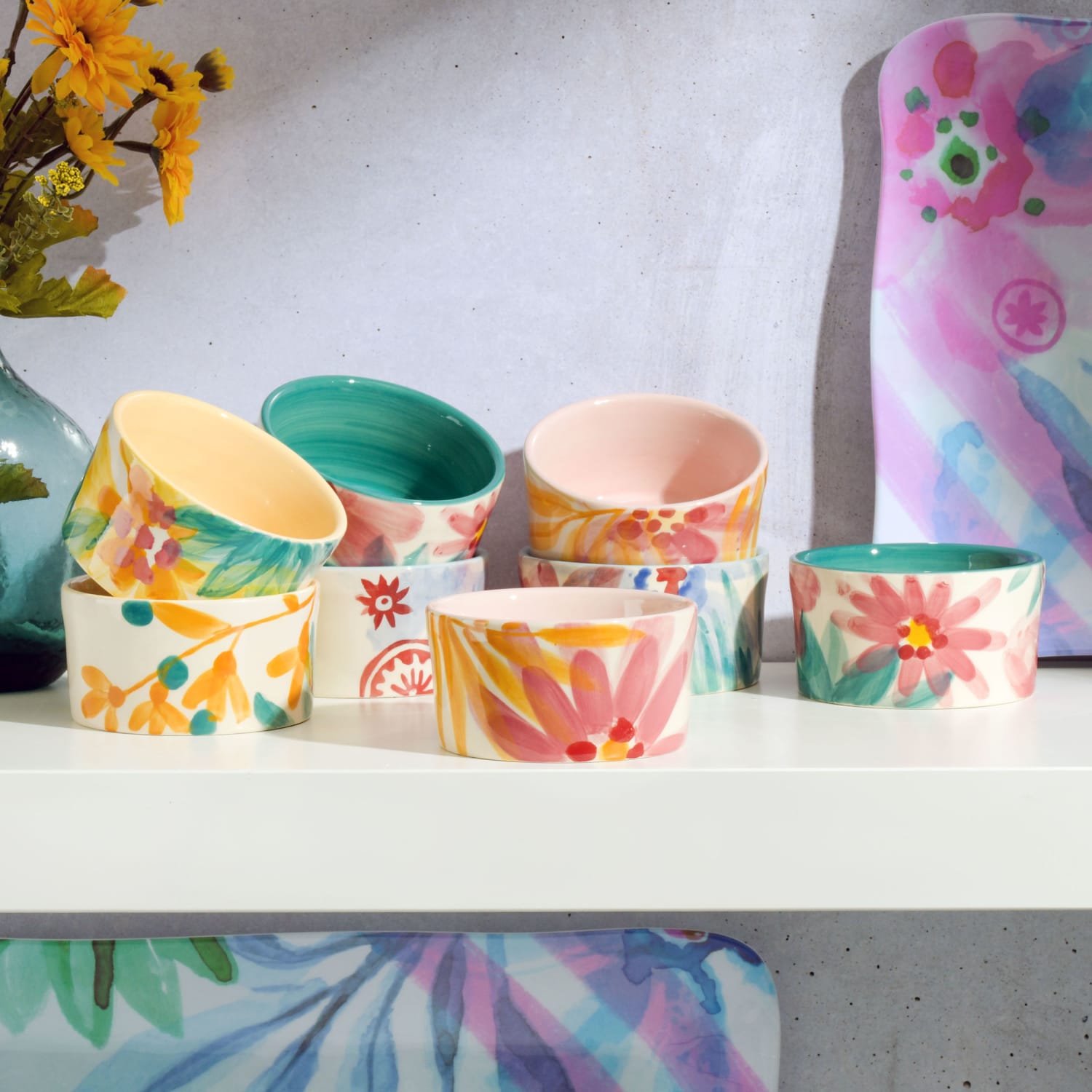 Spice By Tia Mowry Goji Blossom 8-Piece Stoneware Ramekin Set, 6.5 Oz, Assorted Colors - Image 4