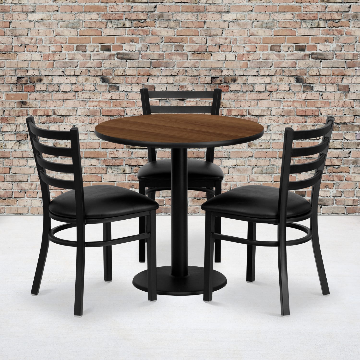 Flash Furniture Round Laminate Table Set With 3 Ladder-Back Metal Chairs, 30inH x 30inW x 30inD, Walnut - Image 3