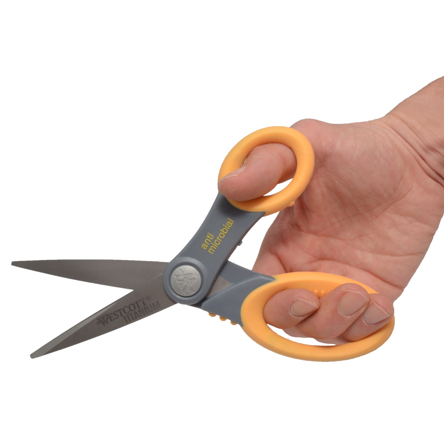 Westcott Hard Handle Scissors With Antimicrobial Protection, 8in, Pointed, Yellow/Gray - Image 4