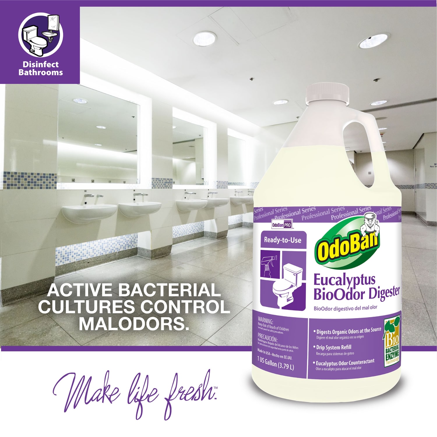 OdoBan Professional Ready-to-Use BioOdor Digester Odor Counteractant, Eucalyptus Scent, 1 Gallon, Clear, Pack of 4 Jugs - Image 3