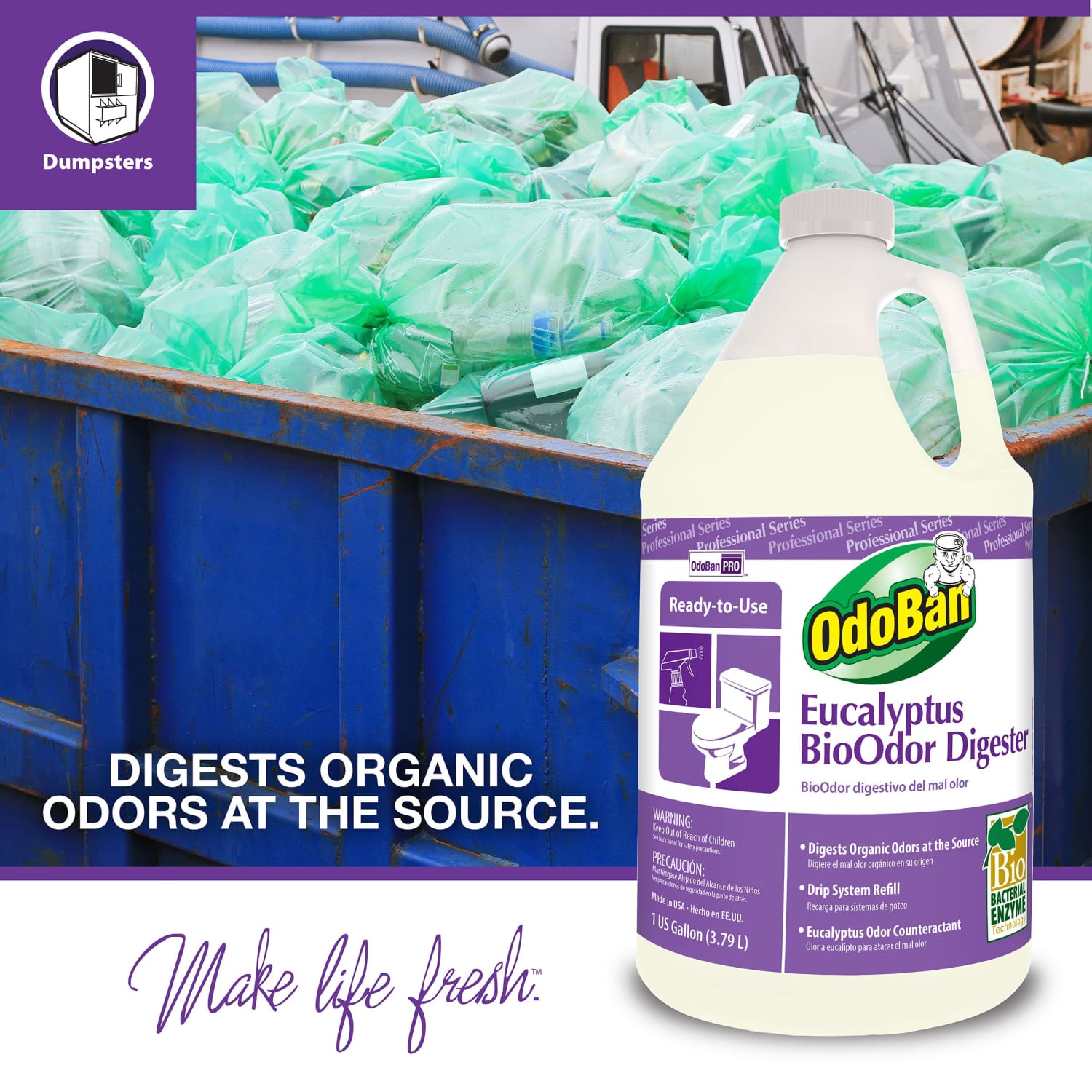 OdoBan Professional Ready-to-Use BioOdor Digester Odor Counteractant, Eucalyptus Scent, 1 Gallon, Clear, Pack of 4 Jugs - Image 4