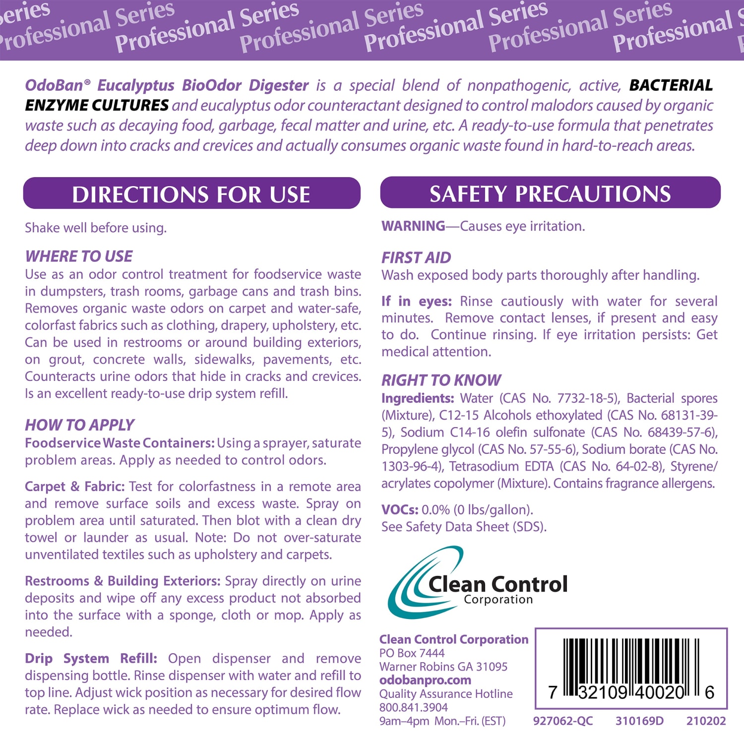 OdoBan Professional Ready-to-Use BioOdor Digester Odor Counteractant, Eucalyptus Scent, 1 Gallon, Clear, Pack of 4 Jugs - Image 5
