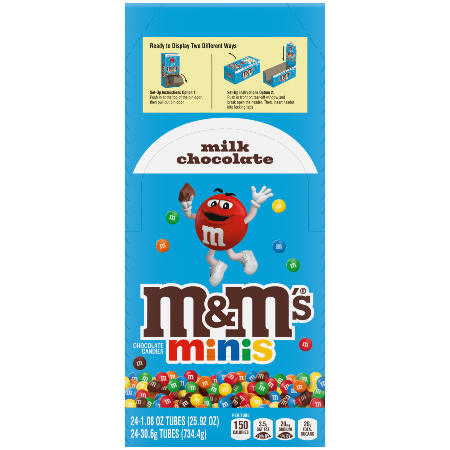 M&Ms Milk Chocolate Mini Tubes, 1.08 Oz, Box Of 24 Tubes