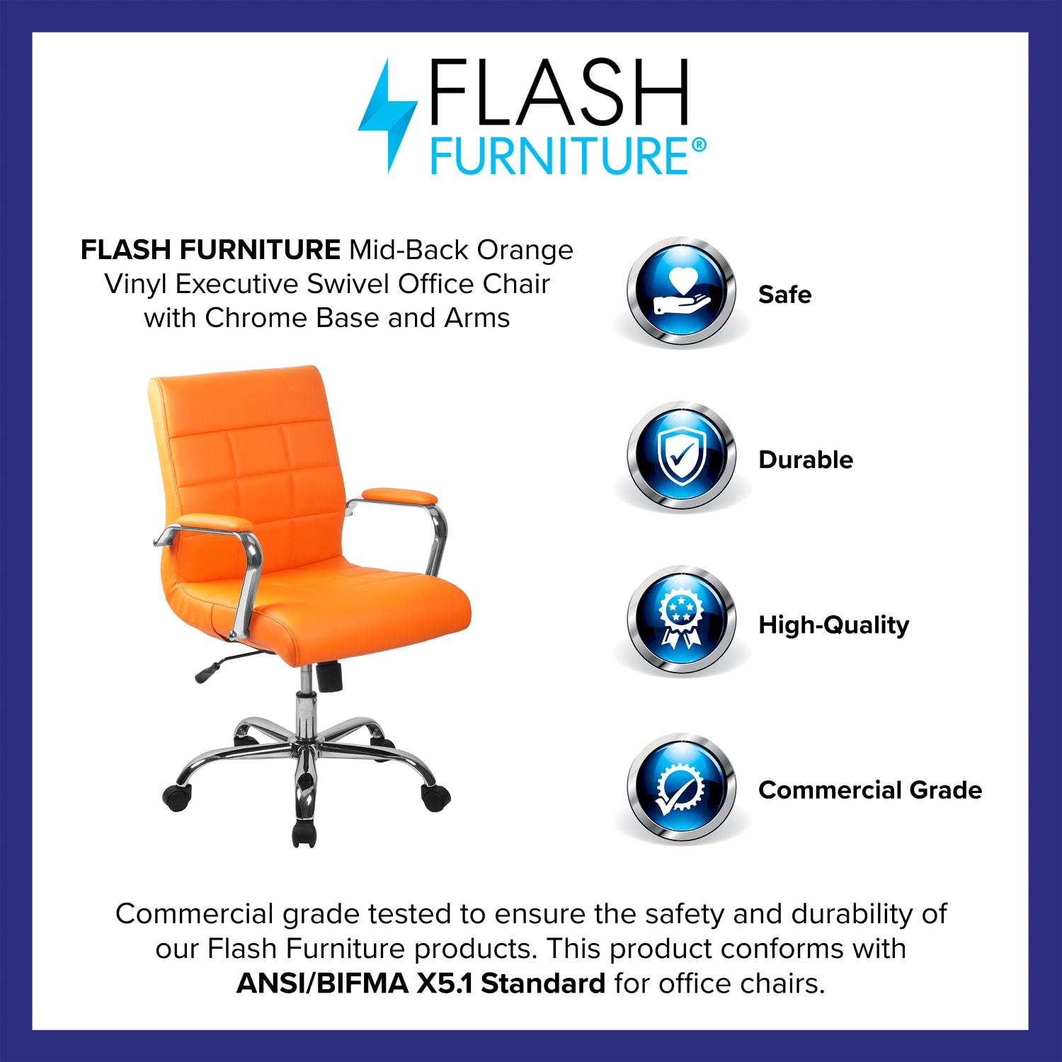 Flash Furniture Vinyl Mid Back Executive Office Chair Orange PopularChairscom