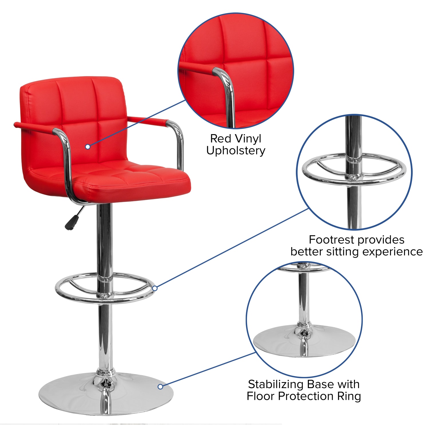Flash Furniture Contemporary Quilted Vinyl Adjustable Height Bar Stool Red PopularChairscom