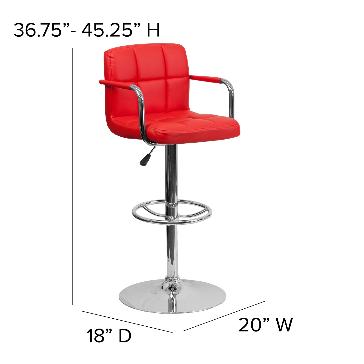 Flash Furniture Contemporary Quilted Vinyl Adjustable Height Bar Stool, Red - Image 7