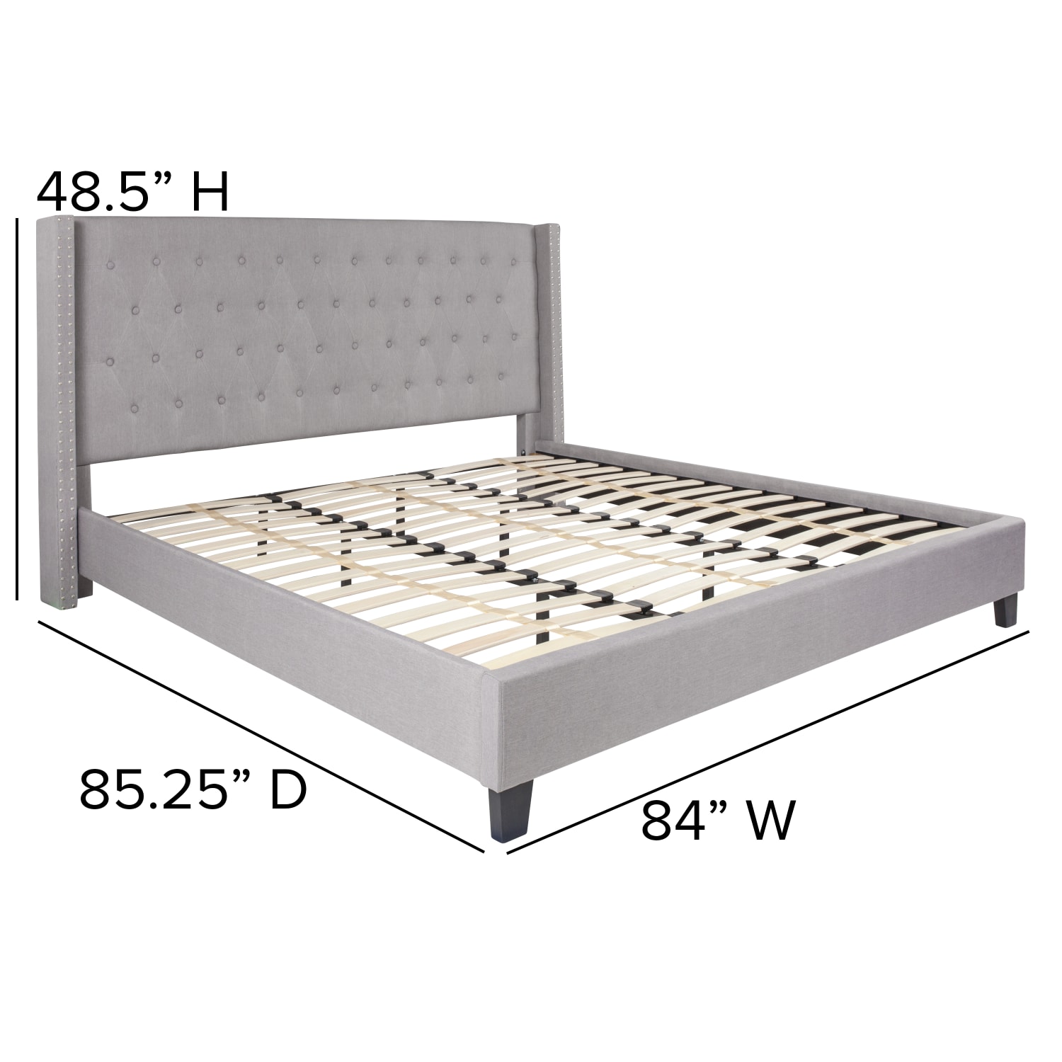 Flash Furniture Riverdale Tufted Upholstered Platform Bed With 10in CertiPUR-US Certified Foam And Pocket Spring Mattress, King, Light Gray - Image 6