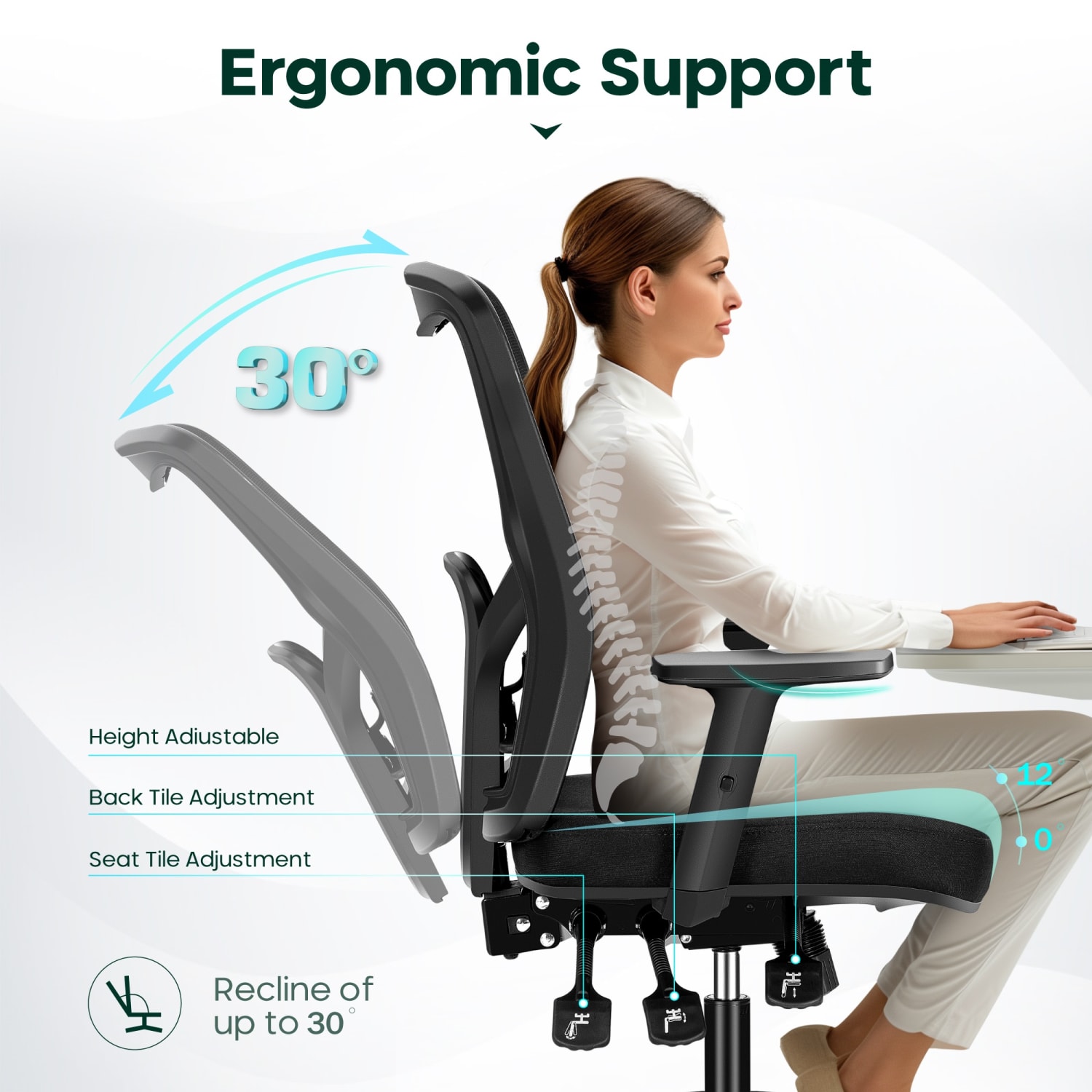 ALPHA HOME Ergonomic Fabric Mid Back Office Task Chair With Lumbar Support Black PopularChairscom