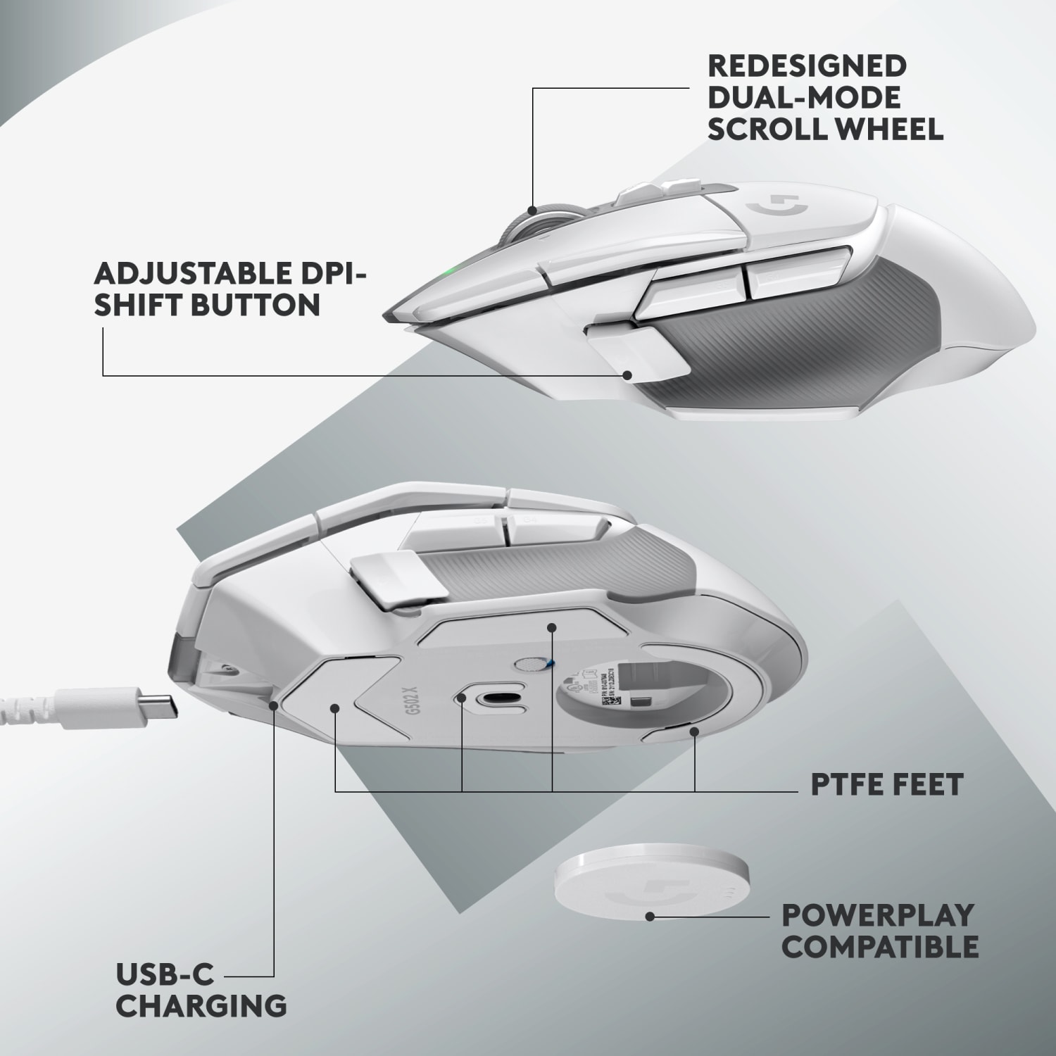 Logitech G LIGHTSPEED G502 X Gaming Mouse - Optical - Wireless - White - USB - 25600 dpi - Scroll Wheel - Image 6