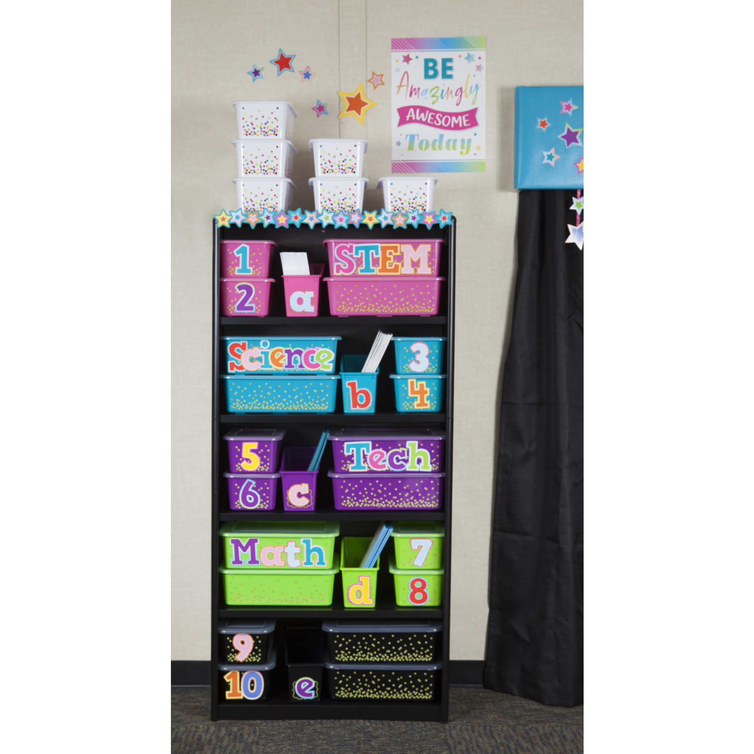Teacher Created Resources Large Plastic Storage Bins, 11-1/2in x 5in x 16-1/4in, Teal Confetti, Pack Of 3 Bins - Image 4