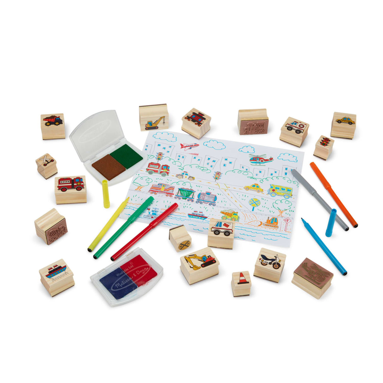 Melissa & Doug Deluxe Wooden Stamp Set - Vehicles - Image 3