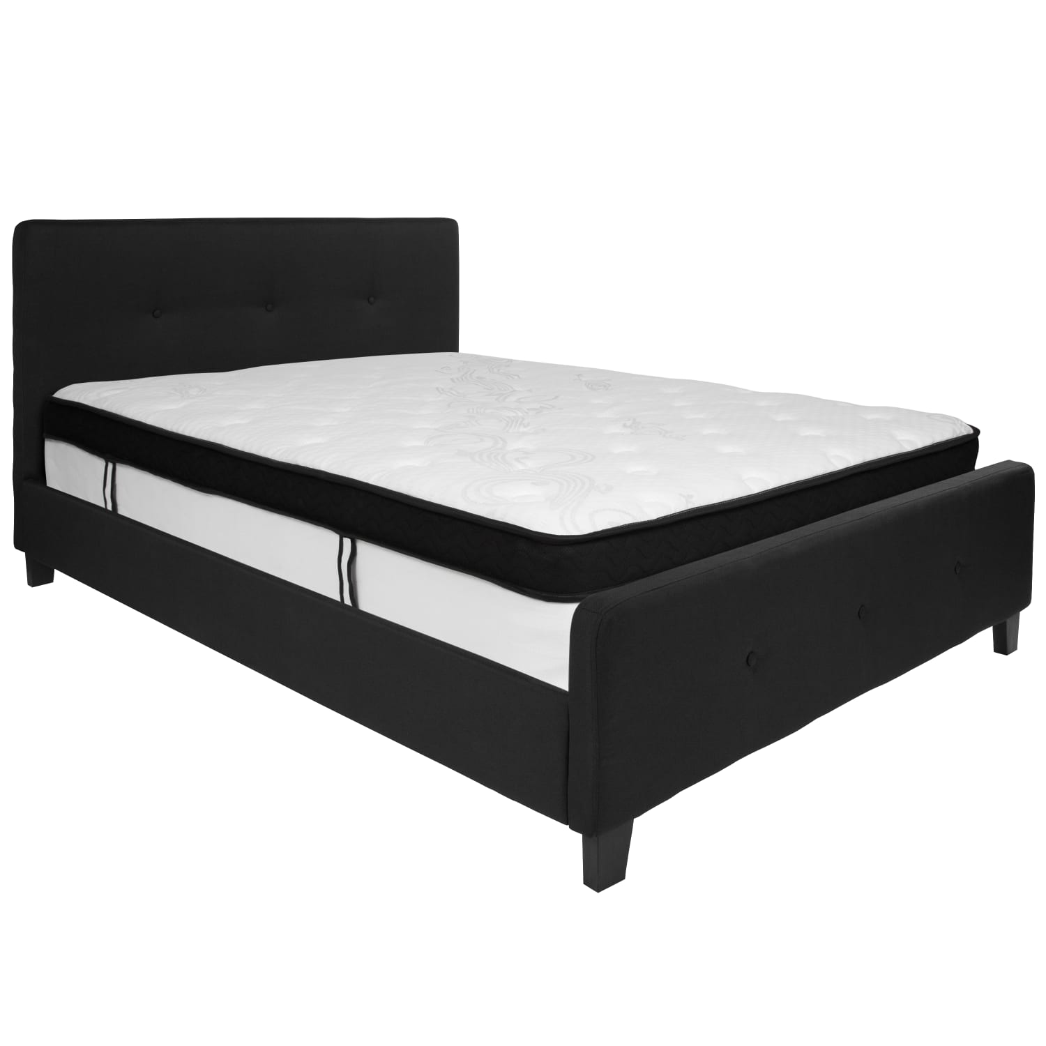 Flash Furniture Tribeca Button Tufted Upholstered Platform Bed with Memory Foam Pocket Spring Mattress, Queen, 48inH x 63inW x 85-1/4inL, Black - Image 3