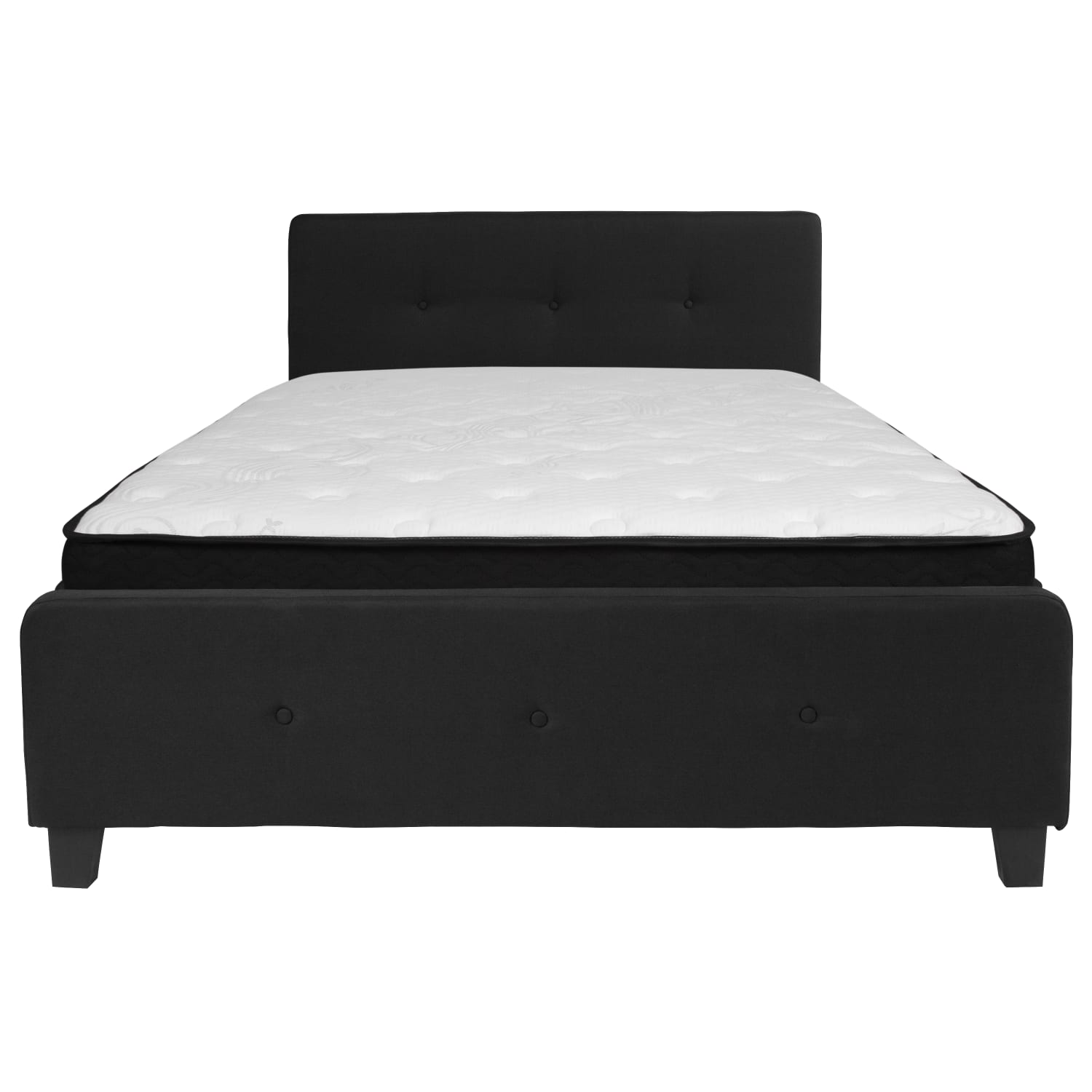 Flash Furniture Tribeca Button Tufted Upholstered Platform Bed with Memory Foam Pocket Spring Mattress, Queen, 48inH x 63inW x 85-1/4inL, Black - Image 6