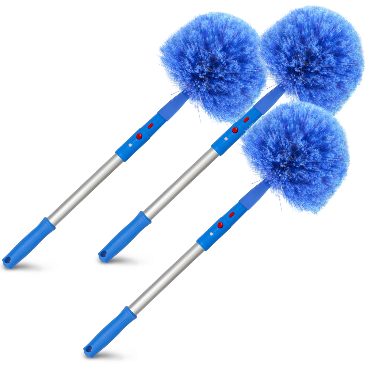 Gritt Commercial Cobweb Duster Brush With Pole, 6-11/16in Brush/20in Pole, Blue/Silver, Pack Of 3