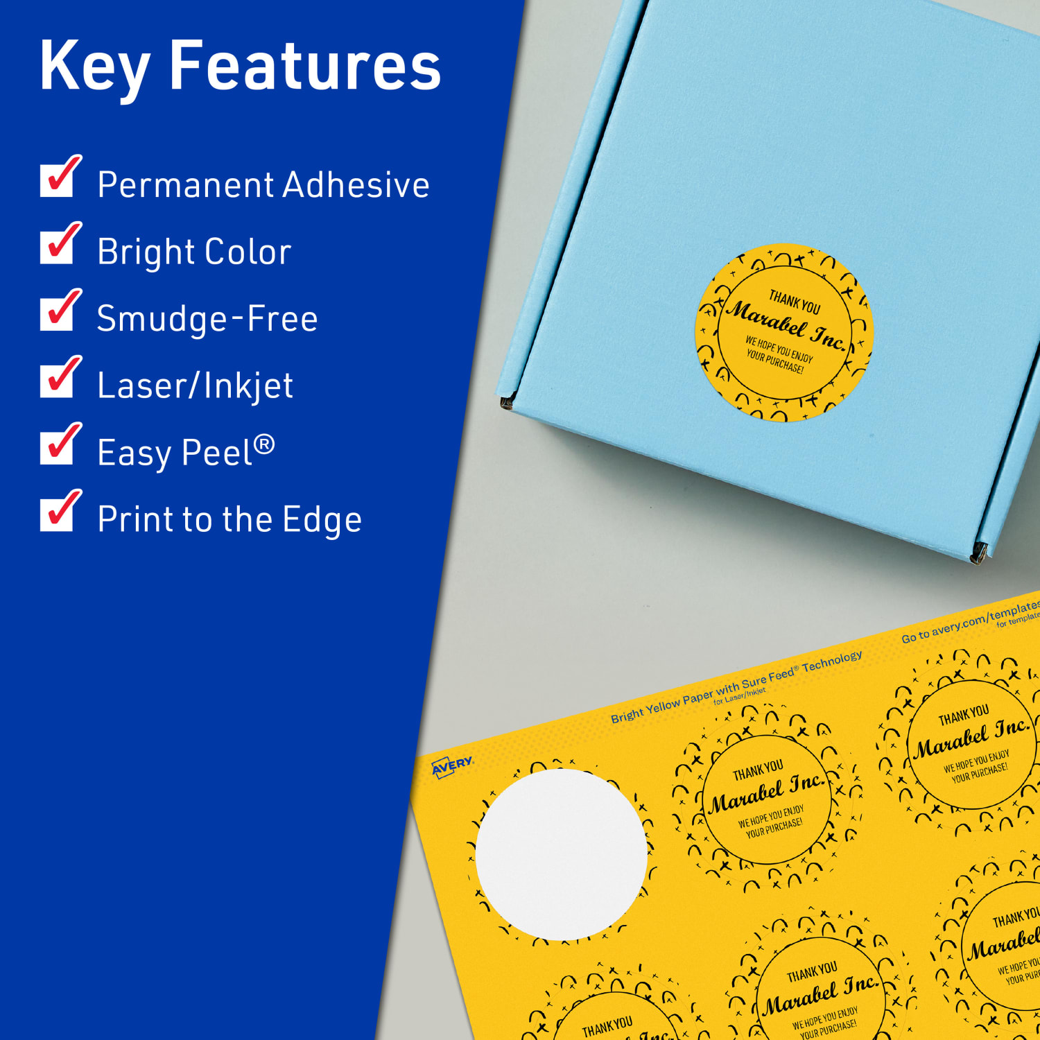 Avery Print-To-The-Edge Labels With Sure Feed Technology And Easy Peel Label Feature, 94509-BYP80, Round, 1-3/4in, Matte Bright Yellow, Pack of 1600 - Image 3