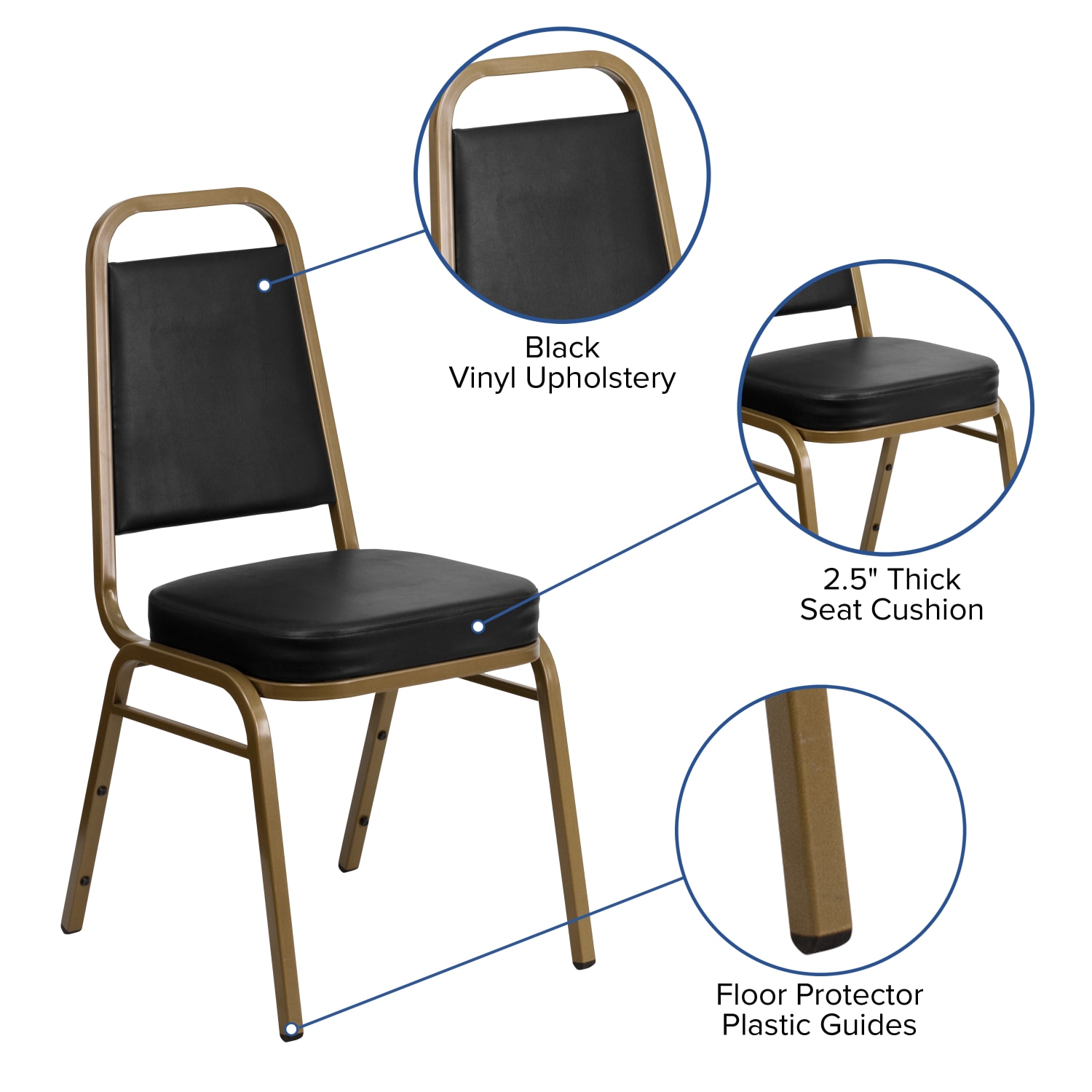 Flash Furniture HERCULES Series Trapezoidal Back Stacking Banquet Chair With 2 12in Thick Seat BlackGold PopularChairscom