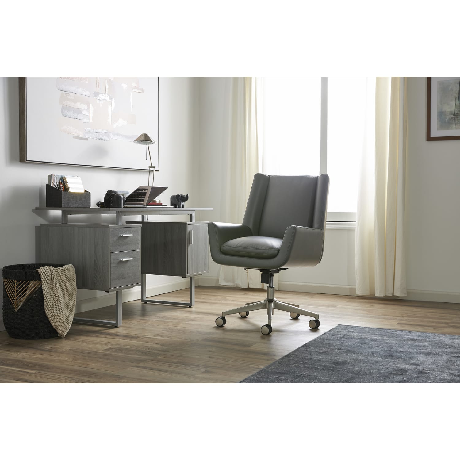 Serta SitTrue Montair Faux Leather Mid Back Manager Office Chair Gray PopularChairscom