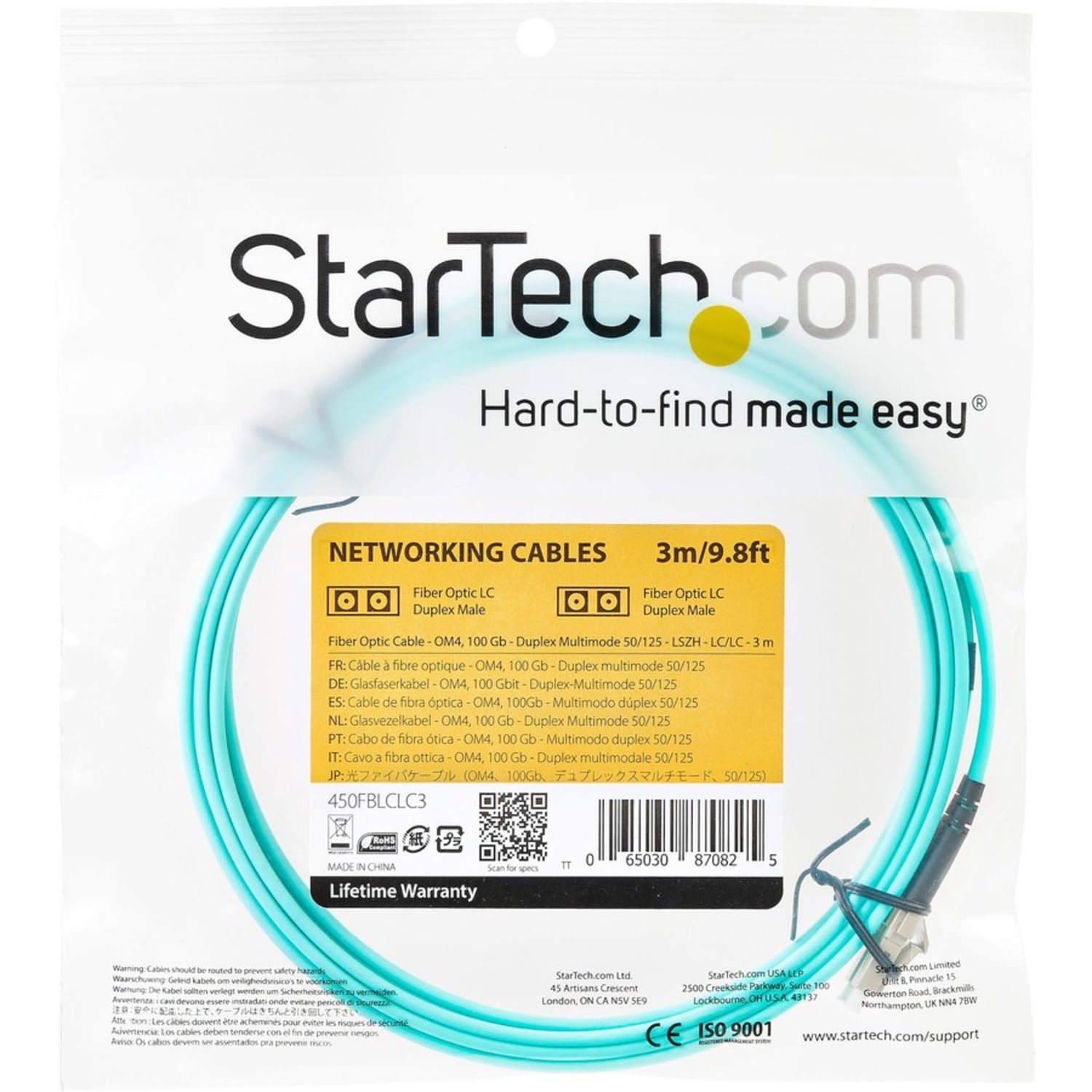 StarTech.com Aqua OM4 Duplex Multimode Fiber - 3m/ 9ft - 100 Gb - Aqua - Image 5