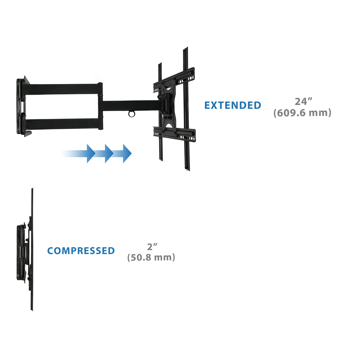 Mount-It! MI-345 Full-Motion TV Wall Mount For Screens 32 - 60in, 8-3/4inH x 19inW x 2inD, Black - Image 6