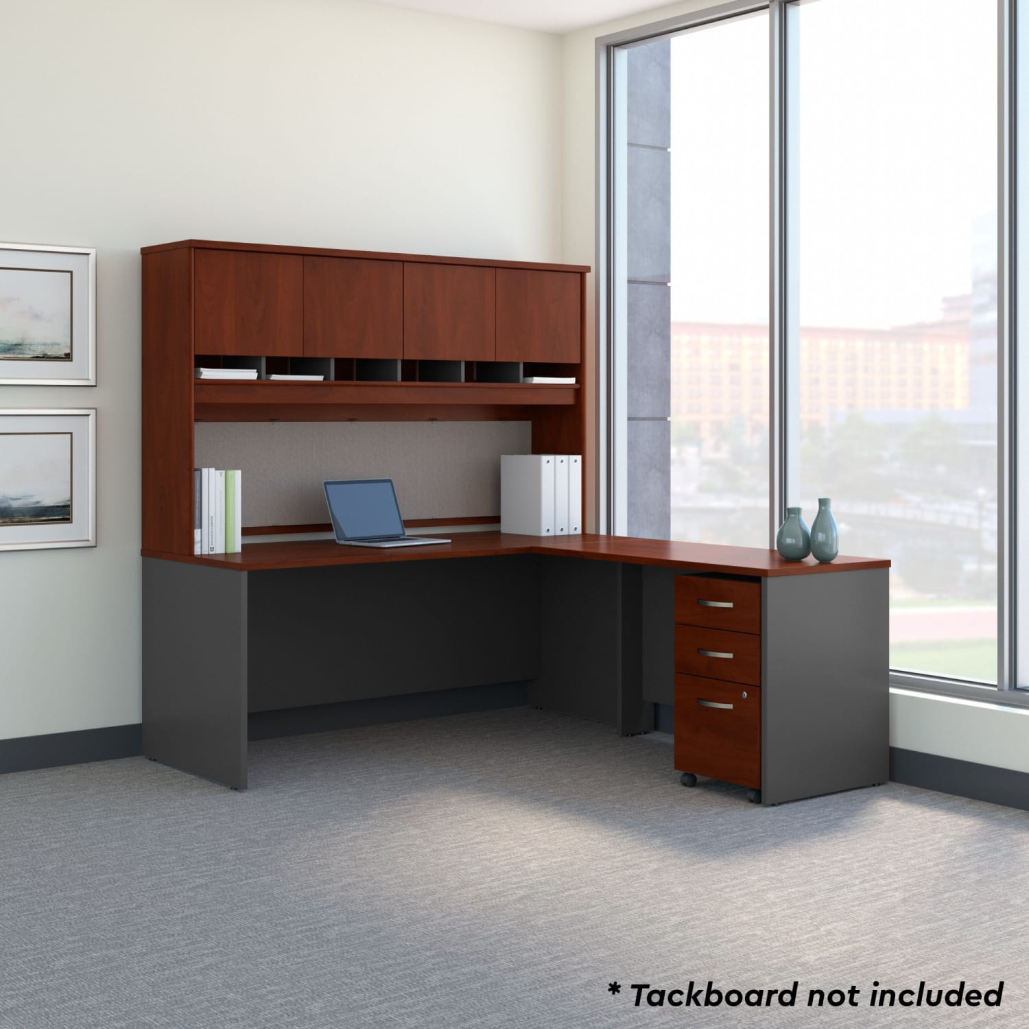 Bush Business Furniture Components 72inW L Shaped Desk with Hutch and 3 Drawer Mobile File Cabinet, Hansen Cherry/Graphite Gray, Standard Delivery - Image 4